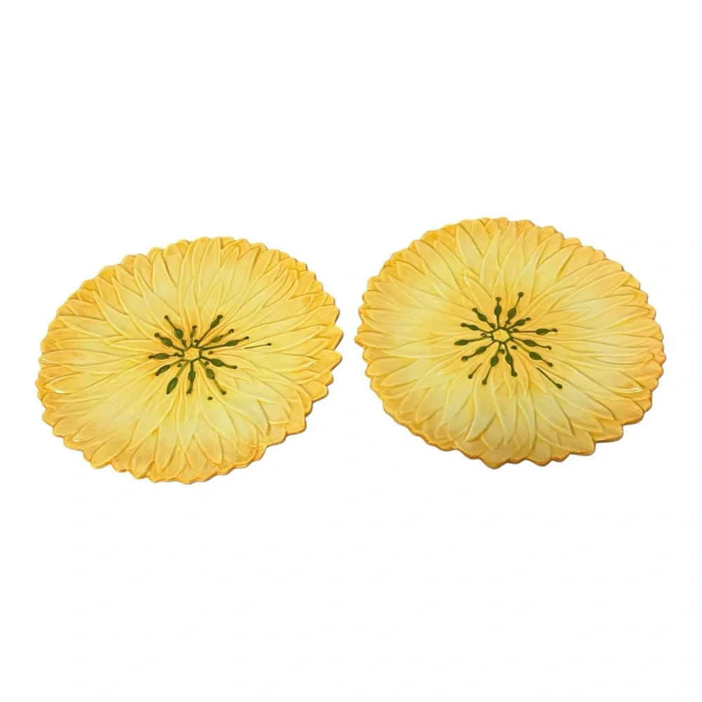 Pier 1 Imports Yellow Floral Three Dimensional Decorative Ceramic Flower Plates